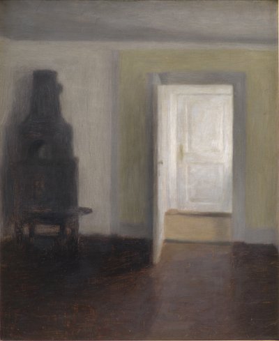 インテリア。 古いストーブ 作： Vilhelm Hammershøi