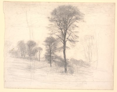 木々が散らばる風景。 Farum Søの「Ryet」 作： Vilhelm Hammershøi