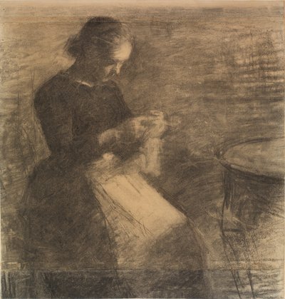 針仕事のあるアイダ・ハンマースホイの肖像 作： Vilhelm Hammershøi