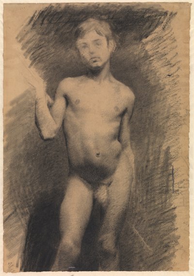 立っている裸の少年。 モデル研究 作： Vilhelm Hammershøi