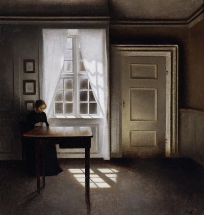インテリアを縫う女性 作： Vilhelm Hammershoi