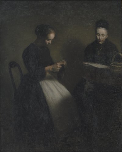応接室での夜。 アーティストの母と妻 作： Vilhelm Hammershøi