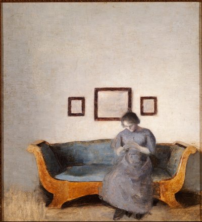 ソファーに座っているイーダ・ハマーショイ 作： Vilhelm Hammershoi