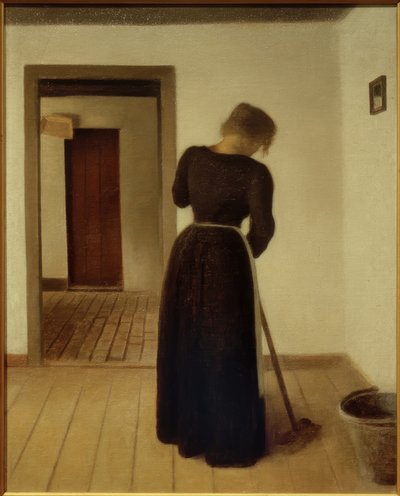 抜本的な若い女性とインテリア 作： Vilhelm Hammershoi