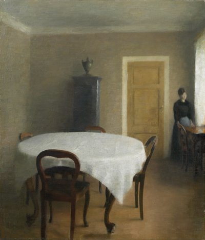 インテリア、ハンメルショーイの幼年期の家のダイニングルーム、フレデリックスベルアレ、1891年 作： Vilhelm Hammershoi