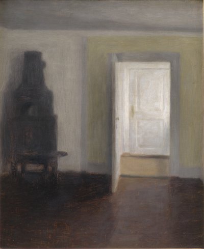 古いストーブのあるインテリア 作： Vilhelm Hammershoi