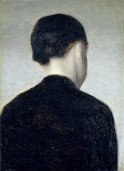 後ろから見た着席図（Anna Hammershoi）1884（キャンバスに油彩、ボードに敷設） 作： Vilhelm Hammershoi