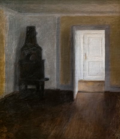 白い扉（古いストーブのあるインテリア 作： Vilhelm Hammershoi
