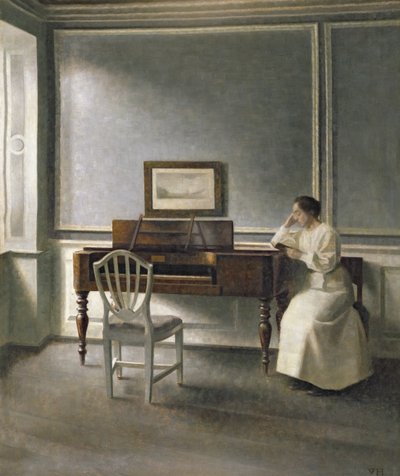 ピアノで読む女性、1907 作： Vilhelm Hammershoi