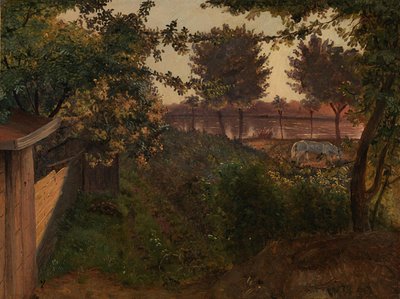 サンクトペテルブルク近くのファリマグスヴェイにある芸術家の庭の後ろ。 ヨルゲンス・ソー 作： Vilhelm Kyhn