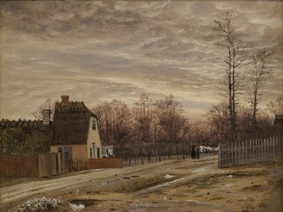 雪解けの後の夕方。 コペンハーゲンの北、ターベック 作： Vilhelm Kyhn