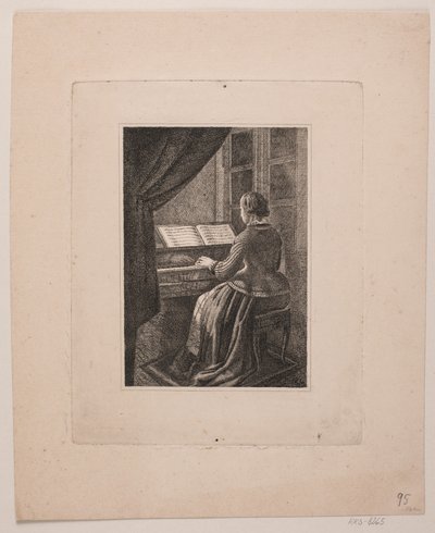 ピアノを弾く画家の妻の肖像 作： Vilhelm Kyhn