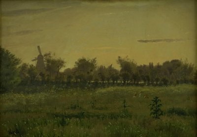 コペンハーゲン郊外のファリマグスヴェイにあるアーティストの家の近くの牧草地 作： Vilhelm Kyhn