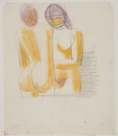 立っている裸の女性 2 人との構図研究 作： Vilhelm Lundstrøm