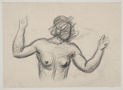 女性の姿、半分の長さ、腕を上げている 作： Vilhelm Lundstrøm