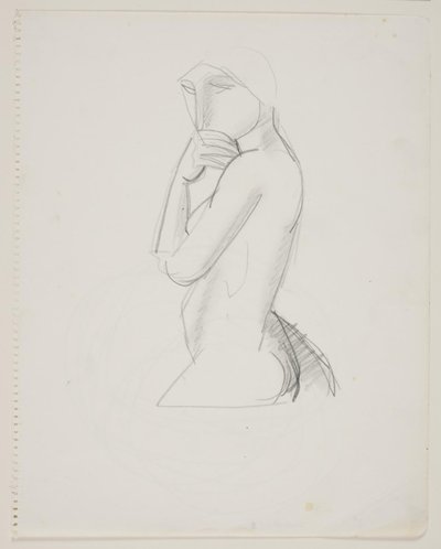 女性モデル、3/4 フィギュア、口を手で覆う 作： Vilhelm Lundstrøm
