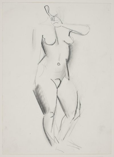 左手を口に当てて立っている女性モデル 作： Vilhelm Lundstrøm