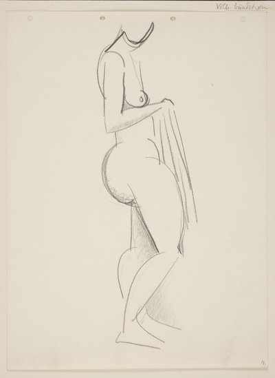 立っている裸の女性、横顔右、ドレープを手に 作： Vilhelm Lundstrøm