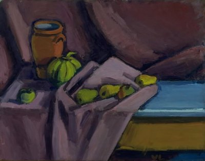 瓶と果物のある静物 作： Vilhelm Lundstrøm