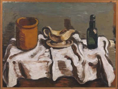 瓶、ソースボート、ボトルのある静物 作： Vilhelm Lundstrøm