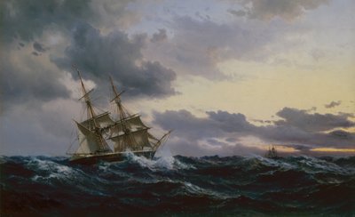 嵐の海で帆船 作： Vilhelm Melbye