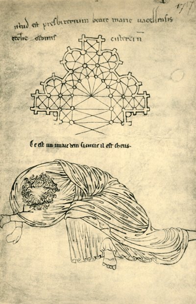 教会計画と寝ている使徒、1220年から1240年、1943年。 作： Villard de Honnecourt