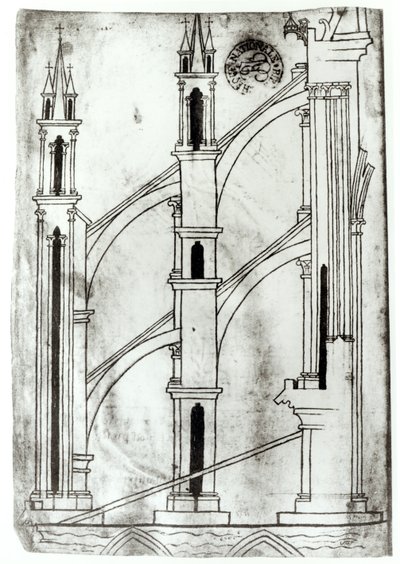 Ms Fr 19093 f.32vランス大聖堂の壁とアーチのアブシディアルチャペルのアーチ（ファクシミリコピー） 作： Villard de Honnecourt