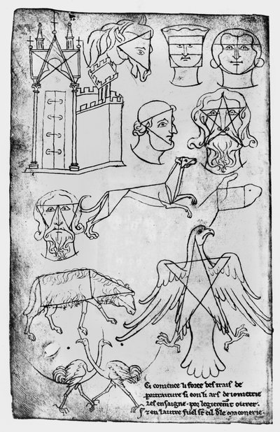 Ms Fr 19093 fol.18vさまざまな図面（ファクシミリコピー） 作： Villard de Honnecourt