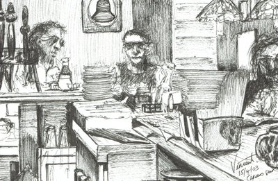 チアーズバーボストンUSA、2003年（紙にインク） 作： Vincent Alexander Booth