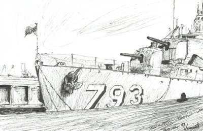 駆逐艦793ボストン海事博物館、2003年（紙にインク） 作： Vincent Alexander Booth