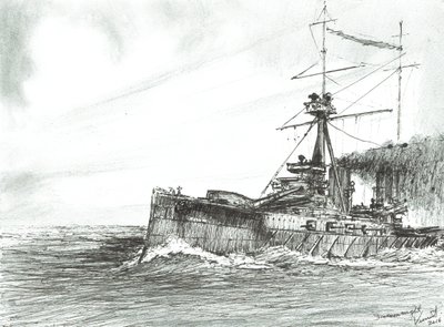 HMS Dreadnought at sea、2017年（紙にインク） 作： Vincent Alexander Booth