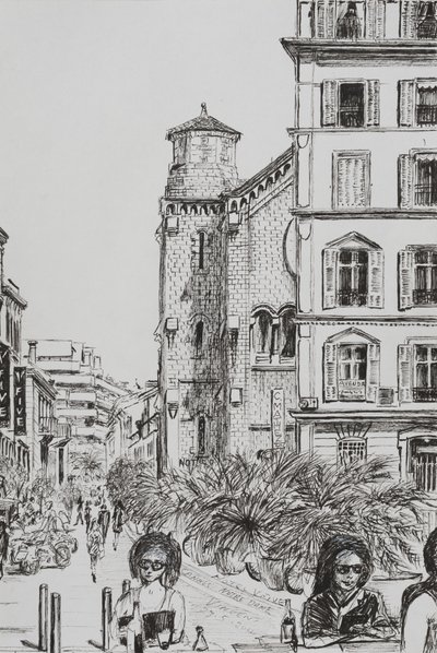 ホテル5とノートルダムカンヌ、2014年（紙にインク） 作： Vincent Alexander Booth