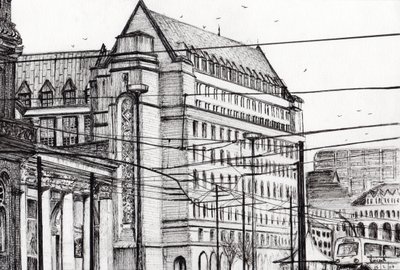 マンチェスター市庁舎、2007年（紙にインク） 作： Vincent Alexander Booth