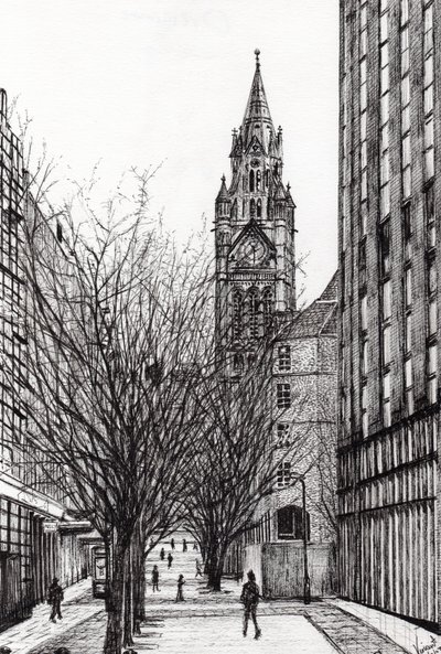 ディーンズゲートのマンチェスター市庁舎、2007年（紙にインク） 作： Vincent Alexander Booth