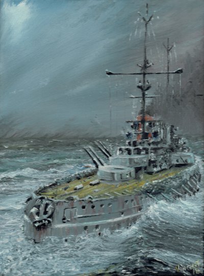 SMS Friedrich der Grosse at Jutland 1916、2016、（oil on canvas board） 作： Vincent Alexander Booth