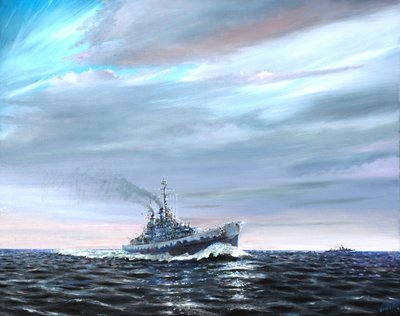 ガーダルカナルを哨戒するUSSアトランタ 1942年、2019年 作： Vincent Alexander Booth