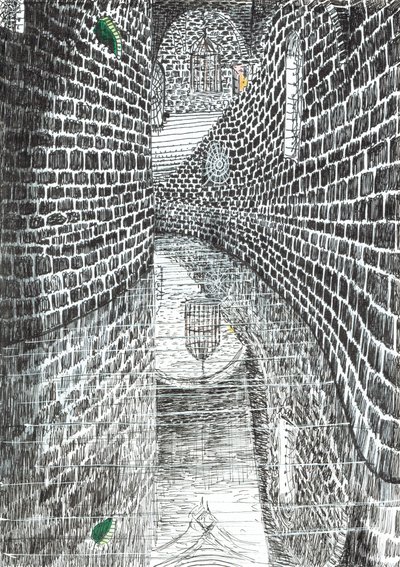 page35、フィンドホーンの森の城、2006年（紙にインク） 作： Vincent Alexander Booth