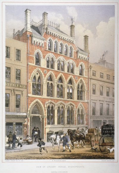1860年、ロンドン市、ビショップスゲート95番地のクロスビー・ホール 作： Vincent Brooks