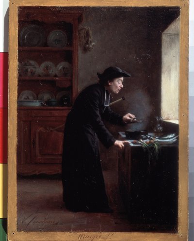 ""Skinny!"" (Lenten fare) 四旬節の料理療法。 Vincent Jean-Baptiste (Jean Baptiste) Chevilliard (1841-1904) による絵画エルミタージュ美術館、サンクトペテルブルク、ロシア 作： Vincent Chevilliard