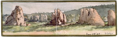 1869年6月19日、アリゾナ州のロックシーン（水彩） 作： Vincent Colyer