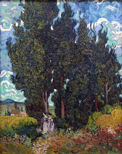 1889年から1890年にかけての2つの人物を持つヒノキ。 作： Vincent van Gogh