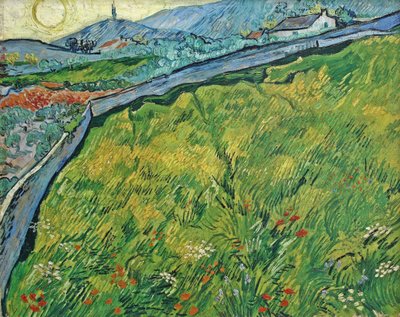 太陽が昇る囲まれた麦畑、1889年。 作： Vincent van Gogh