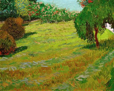 しだれ柳のある庭、1888年。 作： Vincent van Gogh
