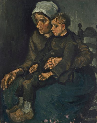 膝の上に子供を乗せた農民の女性、1885年。 作： Vincent van Gogh