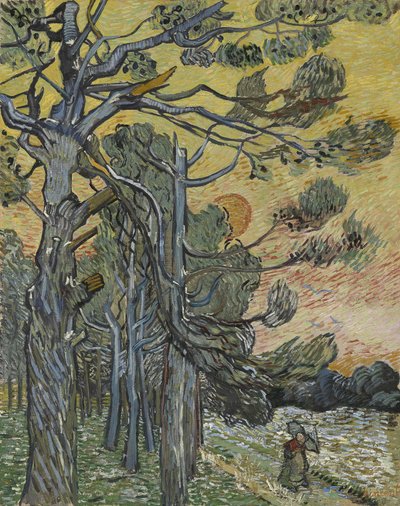 日没時の松の木、1889年。 作： Vincent van Gogh
