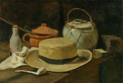 黄色い麦わら帽子のある静物、1881年または1885年。 作： Vincent van Gogh