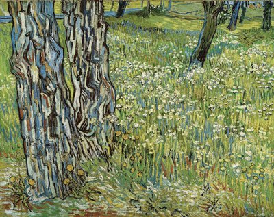 草の中の木の幹、1890 年。 作： Vincent van Gogh