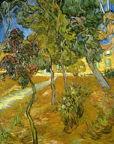 精神病院の庭の木々、1889 年。 作： Vincent van Gogh