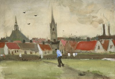 新教会のあるハーグの眺め、1882 年。 作： Vincent van Gogh