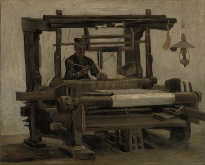 1884 年、機織り機で機織り。 作： Vincent van Gogh